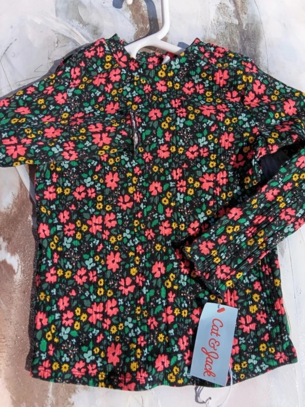 Cat & Jack Girls' Black Floral Rash Guard - Pink & Green Flowers